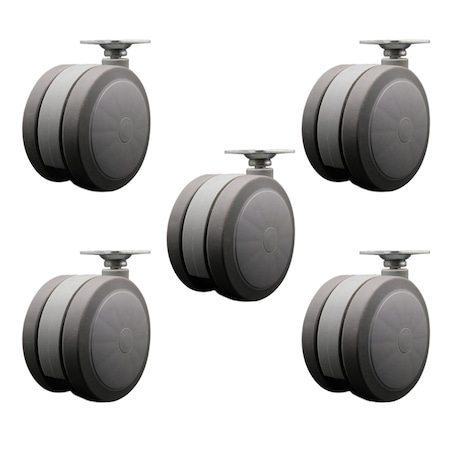 Service Caster 4'' Gray Heavy Duty Floor Safe Twin Wheel Casters Top Plate, 5PK SCC-TP02S100-TPR-GRY-5